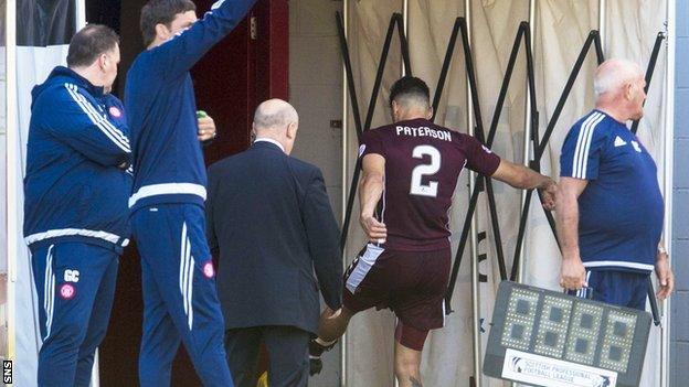 Hearts' Callum Paterson was sent off in the 77th minute