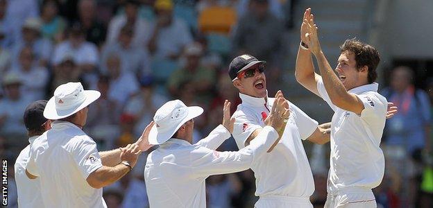 Steven Finn celebrates a wicket in the 2010-11 Ashes