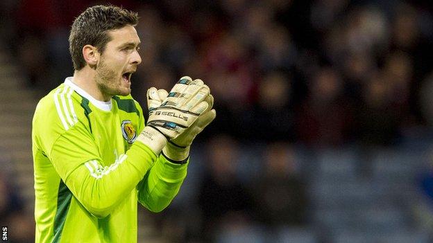 Goalkeeper Craig Gordon in action for Scotland