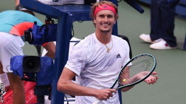 Alexander Zverev celebrates his 2020 US Open quarter-final win over Borna Coric