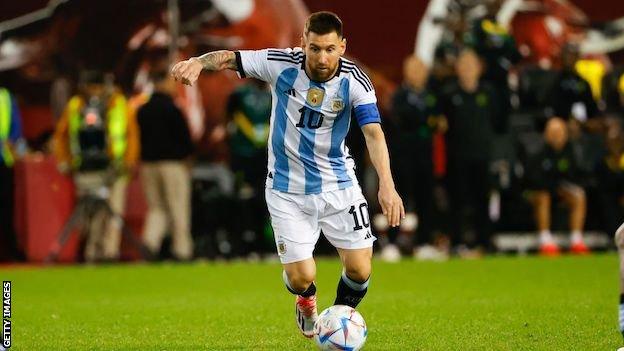 Lionel Messi playing for Argentina