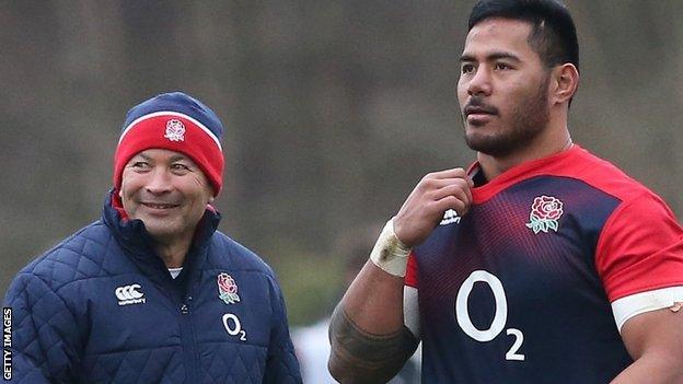 England's Manu Tuilagi and coach Eddie Jones