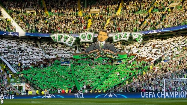 Celtic supporters in the Green Brigade section of the stadium