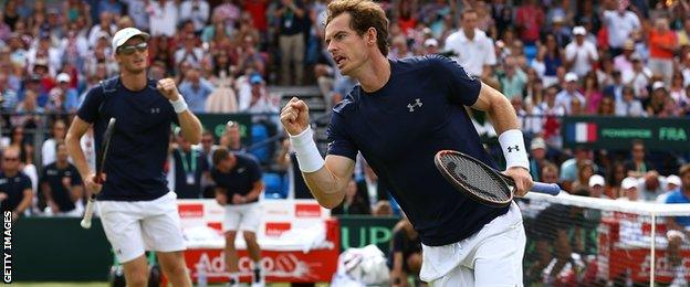 Andy and Jamie Murray during the Davis Cup doubles