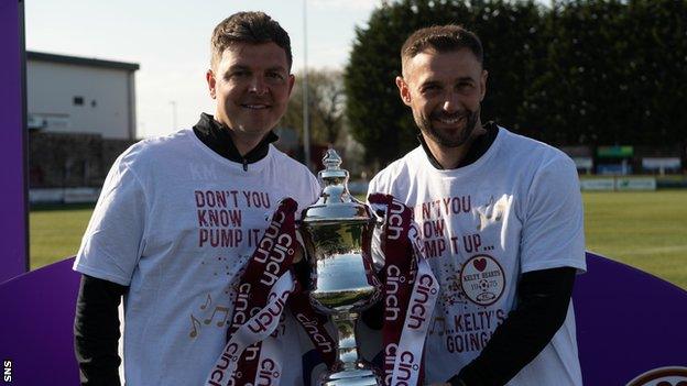 Kevin McDonald and Kevin Thomson with the Scottish League 2 trophy