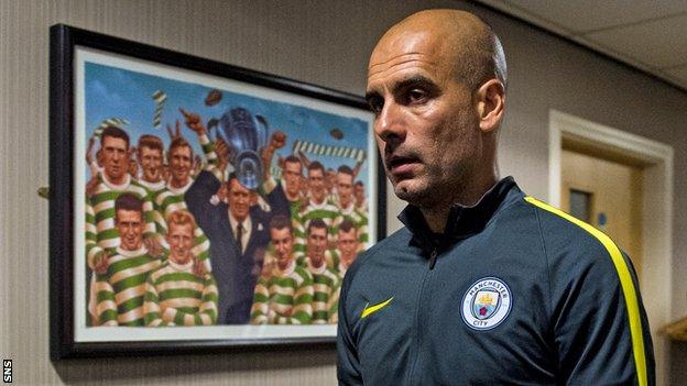 Manchester City manager Pep Guardiola at Celtic Park