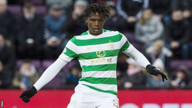 Dedryck Boyata in action for Celtic against Hearts