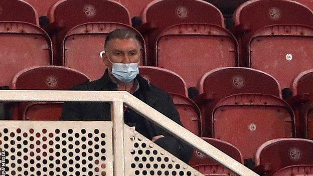 Nigel Pearson watches Middlesbrough v Bristol City from the stands