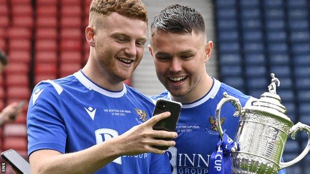 James Brown (left) celebrating a cup win