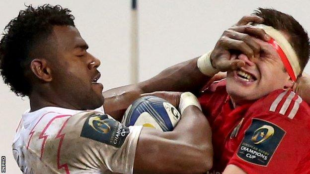 Josaia Raisuqe of Stade Francais got a red card for this incident with Munster's CJ Stander