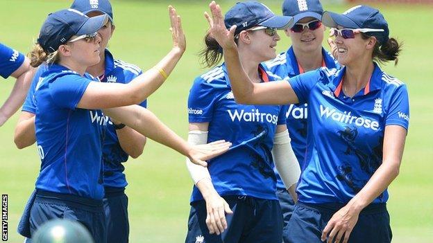 England women celebrate a wicket