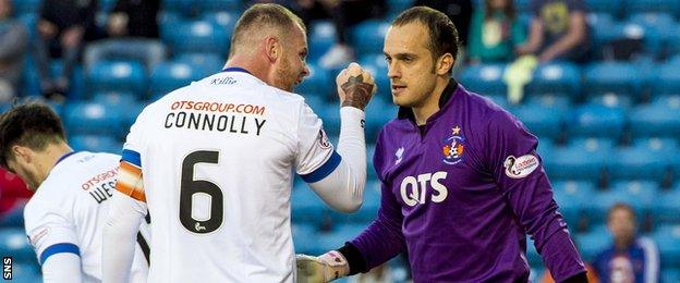 Kilmarnock players Mark Connolly and Jamie MacDonald