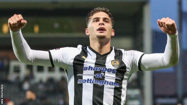 Ruben Rodrigues celebrates a goal for Notts County