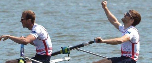 Peter Chambers and Joel Cassells celebrate winning the European lightweight pair gold in 2015