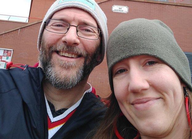Matthew Spillum and wife Reene at Anfield