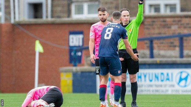 Raith midfielder Ross Matthews was dismissed on the stroke of half-time