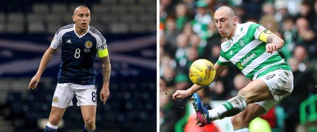 Scott Brown in action for Scotland and Celtic