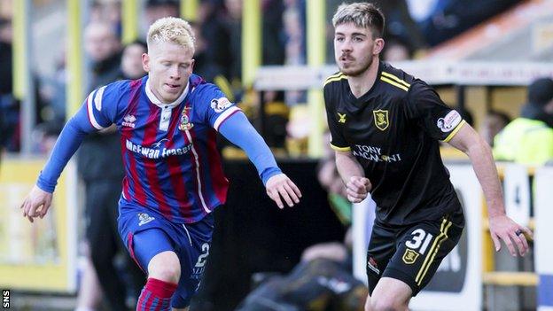 Inverness Caley's Connor Bell and Livingston's Declan Gallagher