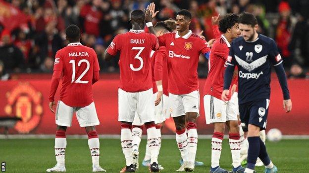 Manchester United celebrate against Melbourne Victory