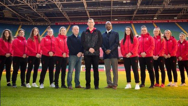 Wales' first 12 female professional rugby players were unveiled at the Principality Stadium