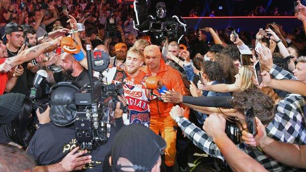 Jake Paul heads to the ring to face Tyron Woodley