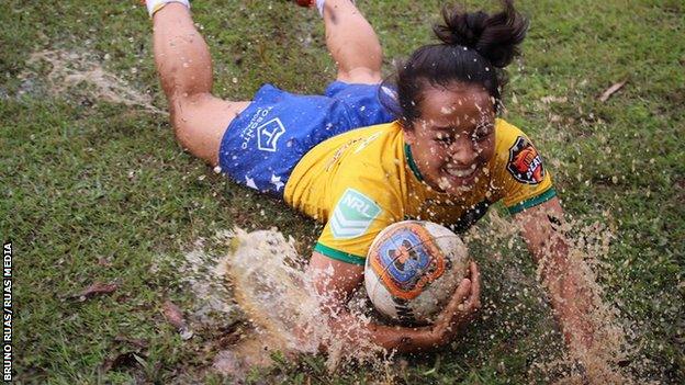 Brazil women's rugby league team dive in for a try