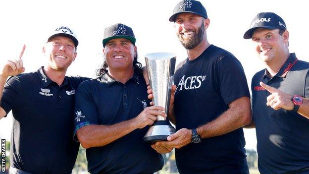 The 4 Aces team of (l-r) Talor Gooch, Pat Perez, captain Dustin Johnson and Patrick Reed