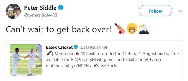 Peter Siddle's Tweet