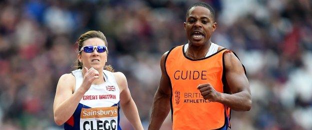 Sprinter Libby Clegg and guide Mikail Huggins