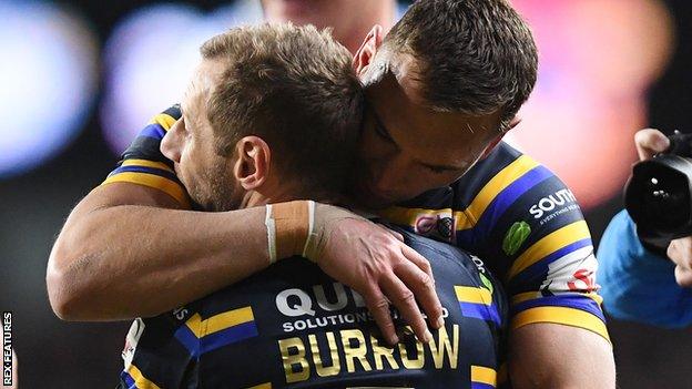 Rob Burrow and Kevin Sinfield share an embrace