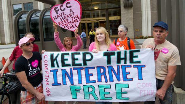 Protestors with signs wanted to keep the internet free