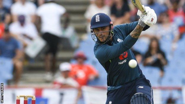 England batsman Alex Hales plays a shot during a one-day international