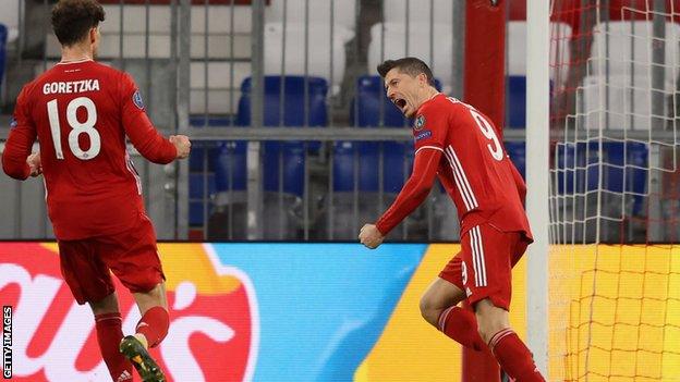 Robert Lewandowski celebrates scoring for Bayern