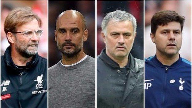 Arsene Wenger, Antonio Conte, Jurgen Klopp, Pep Guardiola, Jose Mourinho and Mauricio Pochettino