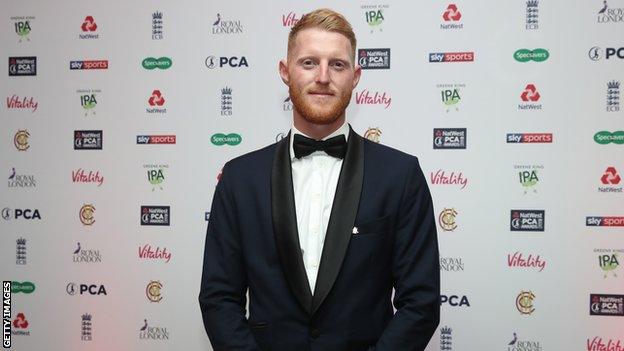 England all-rounder Ben Stokes at the Professional Cricketers' Association Awards