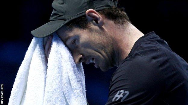 Andy Murray during his match with Milos Raonic in London