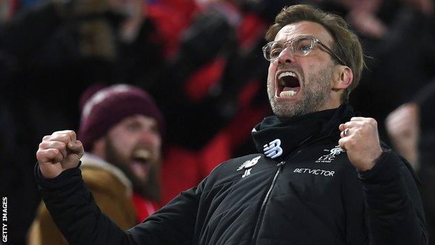 Jurgen Klopp celebrates a Liverpool goal