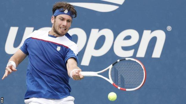 Cameron Norrie hits a return against Diego Schwartzman at the US Open