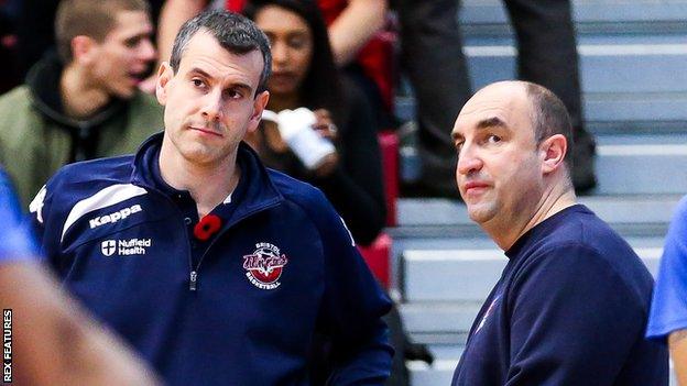 England head coach Andreas Kapoulas and Glasgow Rocks' Tony Garbelotto