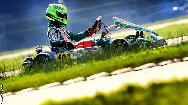 Mick Schumacher competes during the 2014 German Kart Championship International ADAC, in Genk