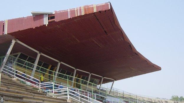 The main stand at the Roumde Adjia stadium in Garoua, Cameroon in November 2008