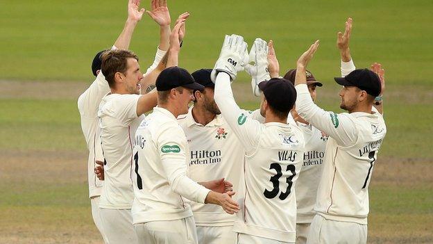 Lancashire players celebrated their seventh win of the season in 12 games