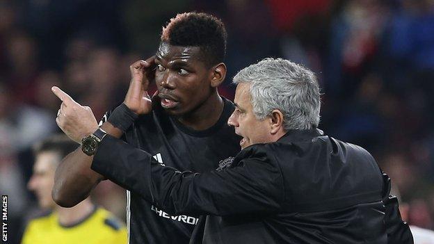 Paul Pogba and Jose Mourinho