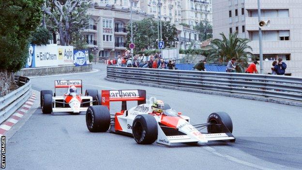 Alain Prost and Aryton Senna on track in 1988