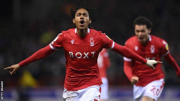 Spence celebrates his goal for Nottingham Forest