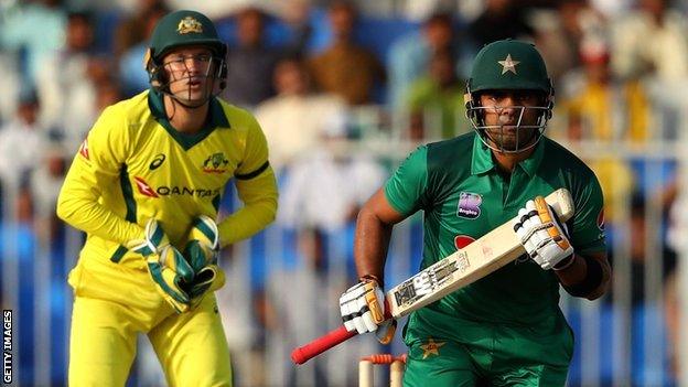 Umar Akmal in action for Pakistan against Australia