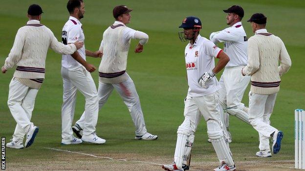 Lewis Gregory has Alastair Cook caught behind for 31