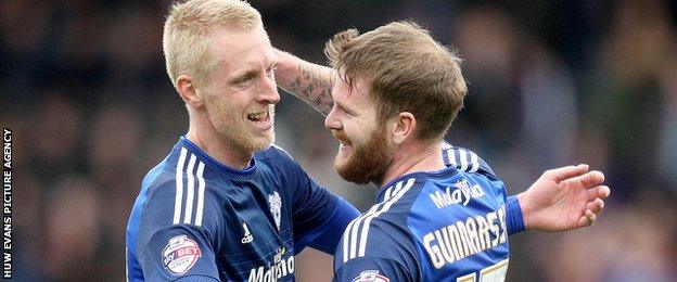 Lex Immers and Aron Gunnarsson of Cardiff City