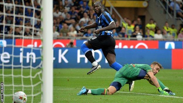 Romelu Lukaku scores against Lecce