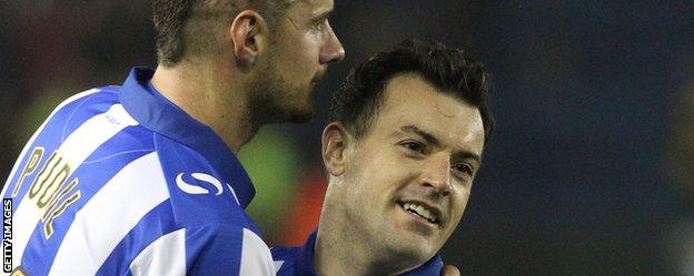 Sheffield Wednesday's Ross Wallace celebrates against Arsenal